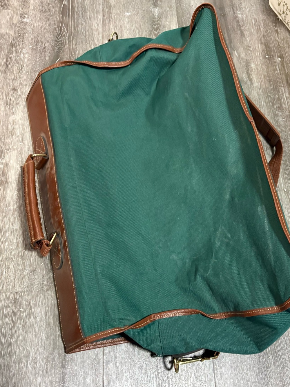 Polo by Ralph Lauren Green Canvas Duffel with Brown Leather Trim - Picture 4 of 7